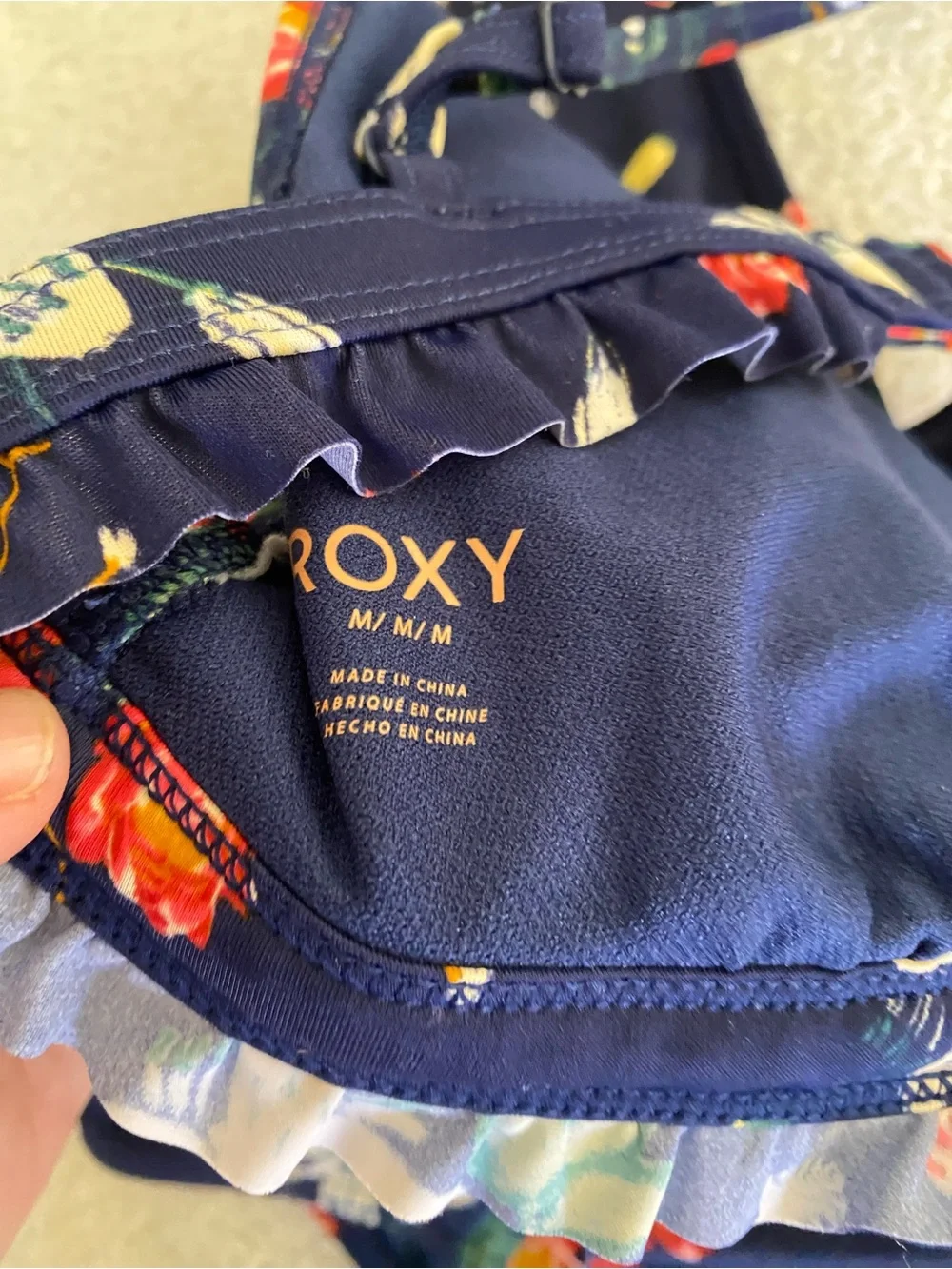 Roxy Navy Floral beach Bikini with Pink and Yellow Accents